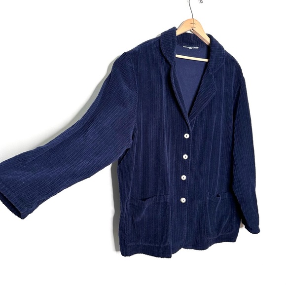 Bryn Walker | Navy Blue Button Down Corduroy Blazer Jacket Shacket Size Large - Picture 2 of 7